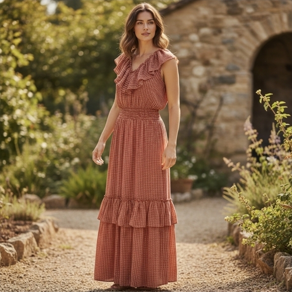 Max Studio Dresses & Skirts - MAX STUDIO | TIRED RUFFLE SLEEVLESS DRESS